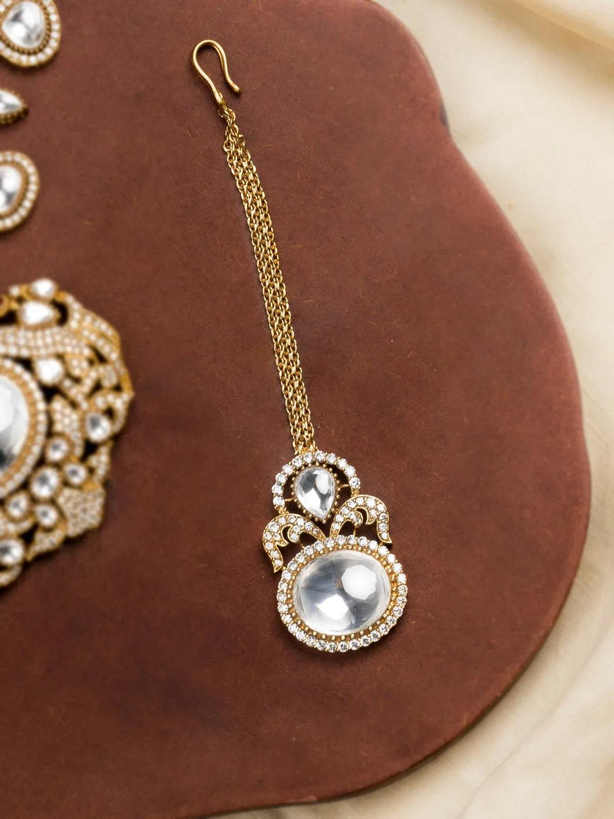 White Color Gold Plated Moissanite Bridal Necklace Set - MO-S69
