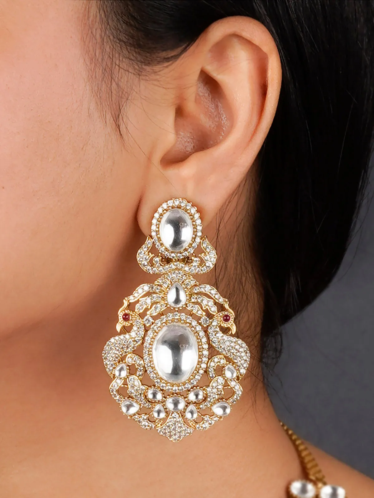 White Color Gold Plated Moissanite Bridal Necklace Set - MO-S69